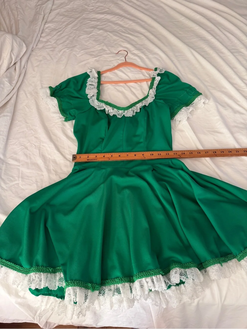 Vintage Green Kids Costume Dress with White Lace